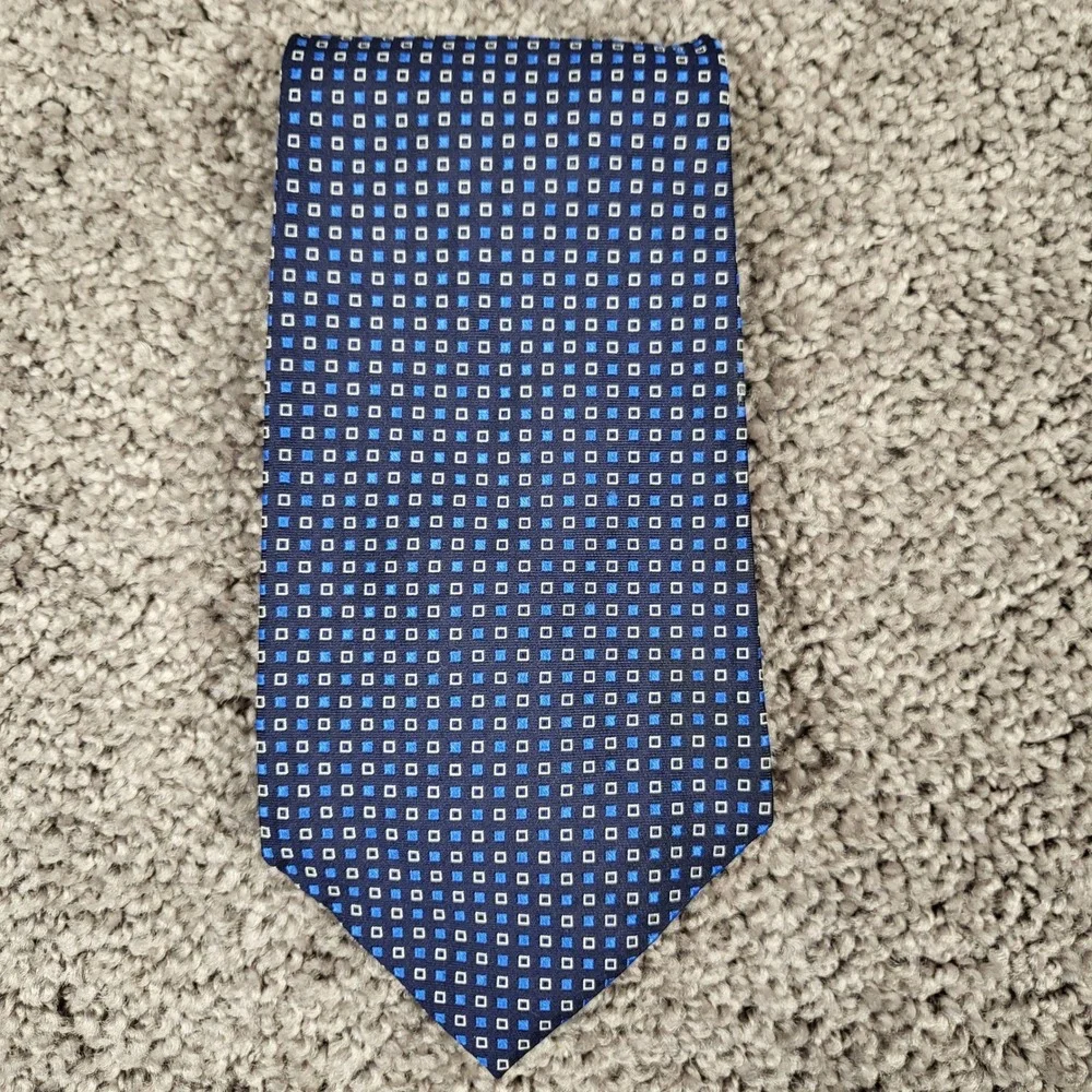 Polo Ralph Lauren Necktie Mens OS Blue Excellent Silk Geometric Hand Finished